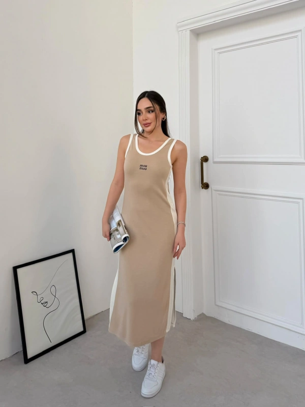 Bej Miu Miu Pike Modal Elbise