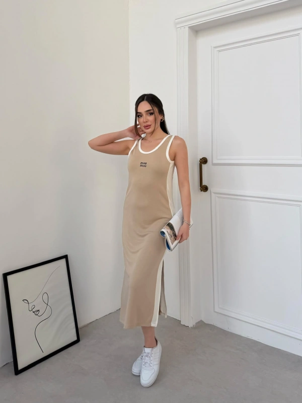 Bej Miu Miu Pike Modal Elbise