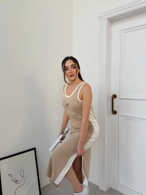 Bej Miu Miu Pike Modal Elbise