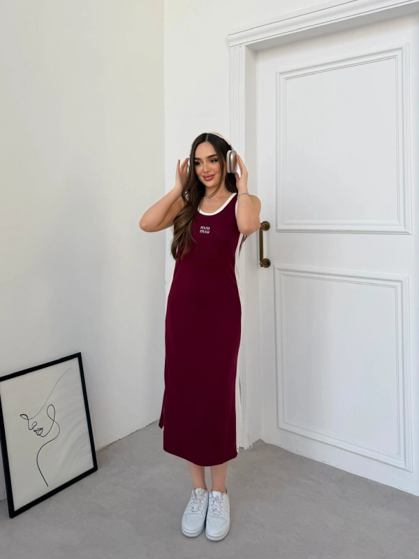 Bordo Miu Miu Pike Modal Elbise