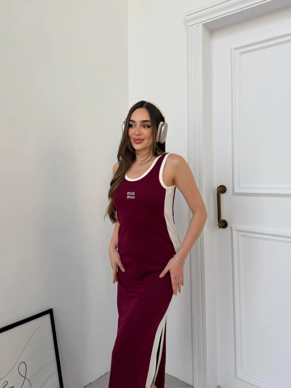 Bordo Miu Miu Pike Modal Elbise