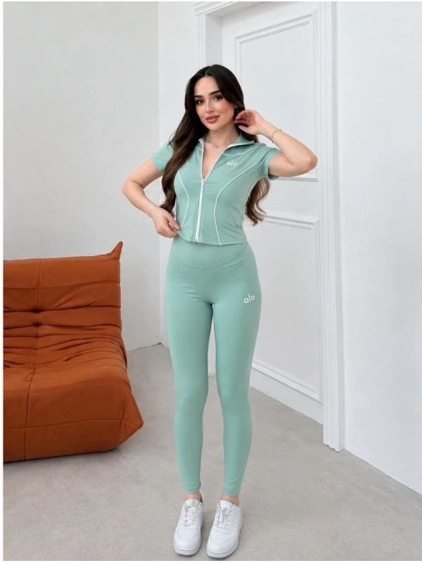Mint Yeşili Alo Dalgıç Fermuarlı İkili Takım