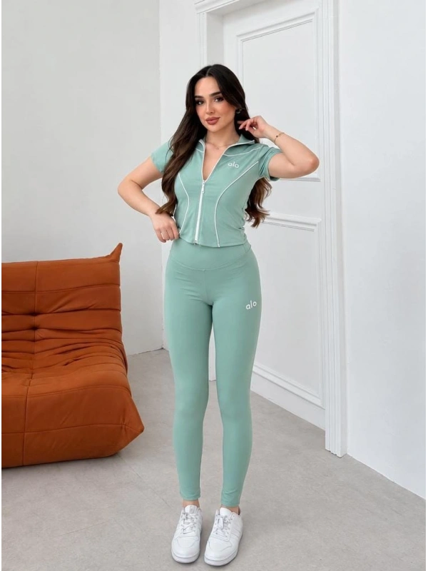 Mint Yeşili Alo Dalgıç Fermuarlı İkili Takım
