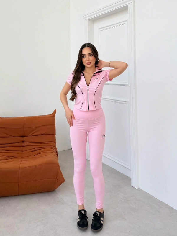 Pembe Alo Dalgıç Fermuarlı İkili Takım