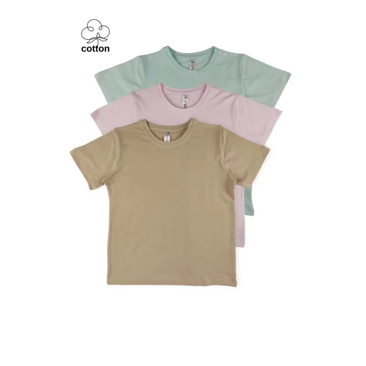 Üçlü Set Basic Tasarım Yazlık Çocuk Kısa Kollu T-shirt