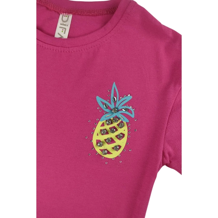 Ananas Baskılı Taşlı Crop Yazlık Kız Çocuk Alt Üst Takım