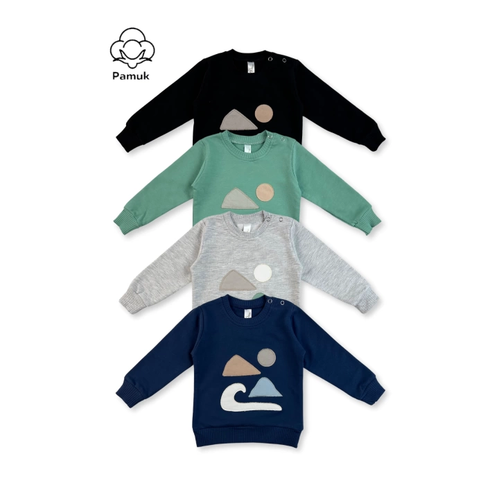 Erkek Bebek 4Lü Set Tasarım Nakışlı Mevsimlik Üst Sweatshirt