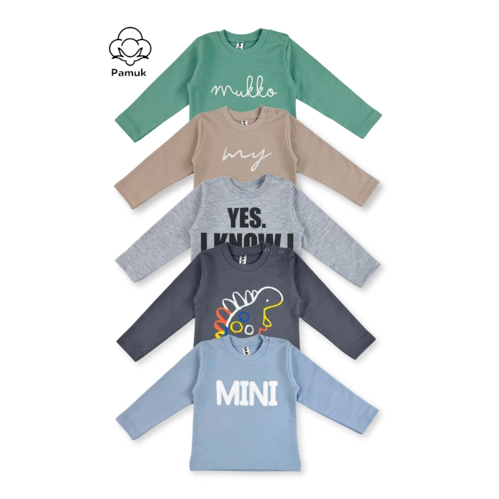 Erkek Kız Unisex Bebek 5Li Set Tasarım Nakışlı Ve Baskılı Mevsimlik Üst Sweatshirt