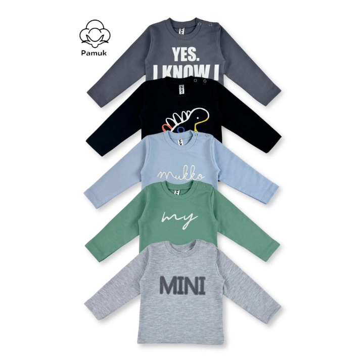 Erkek Kız Unisex Bebek 5Li Set Tasarım Nakışlı Ve Baskılı Mevsimlik Üst Sweatshirt