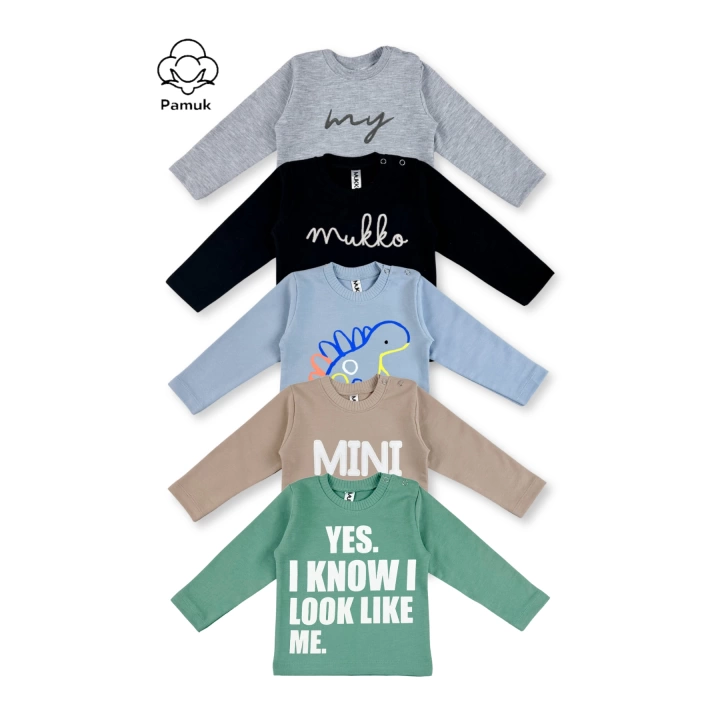 Erkek Kız Unisex Bebek 5Li Set Tasarım Nakışlı Ve Baskılı Mevsimlik Üst Sweatshirt