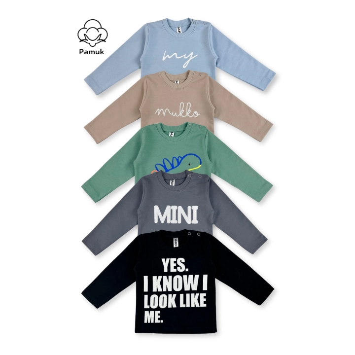 Erkek Kız Unisex Bebek 5Li Set Tasarım Nakışlı Ve Baskılı Mevsimlik Üst Sweatshirt