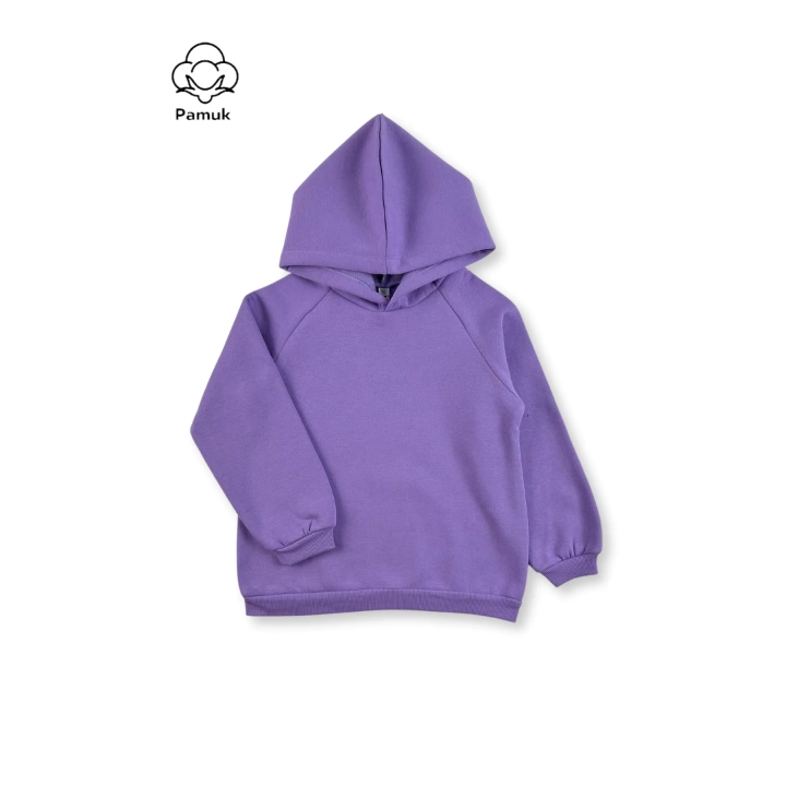 Erkek Kız Unisex Çocuk Kışlık Mor Renk Uzun Kollu Kapüşonlu Sweatshirt