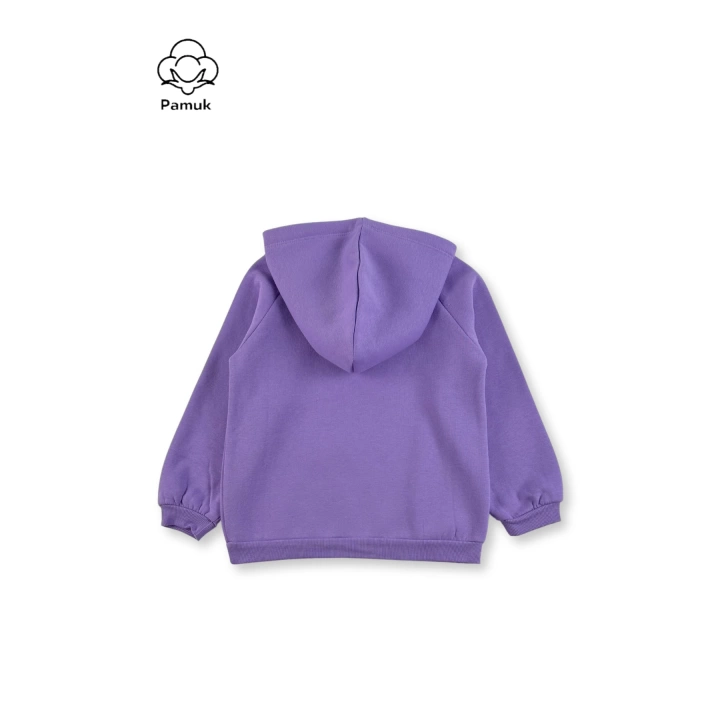 Erkek Kız Unisex Çocuk Kışlık Mor Renk Uzun Kollu Kapüşonlu Sweatshirt