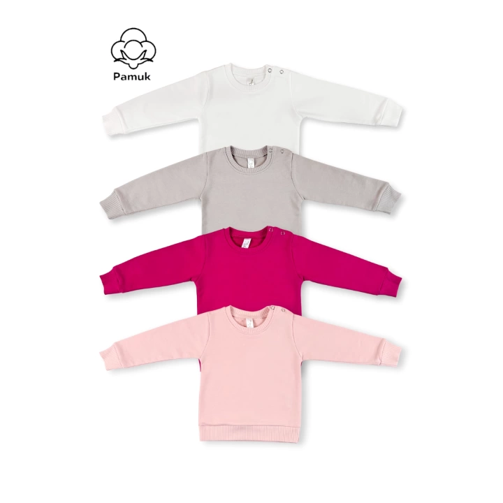 Kız Bebek 4Lü Set Düz Basic Mevsimlik Üst Sweatshirt