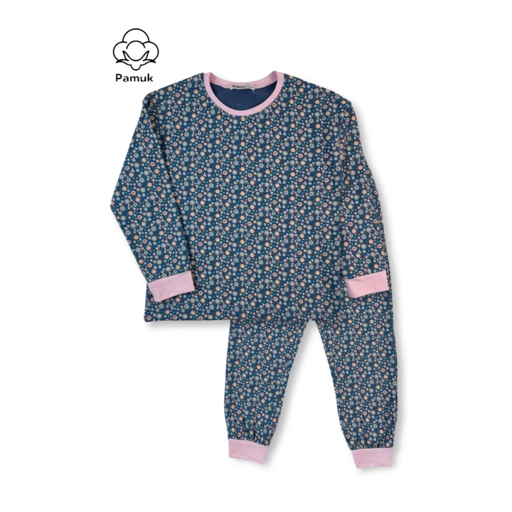 Kız Çocuk 3Lü Set Çiçekli Desenli Mevsimlik Pijama Takımı