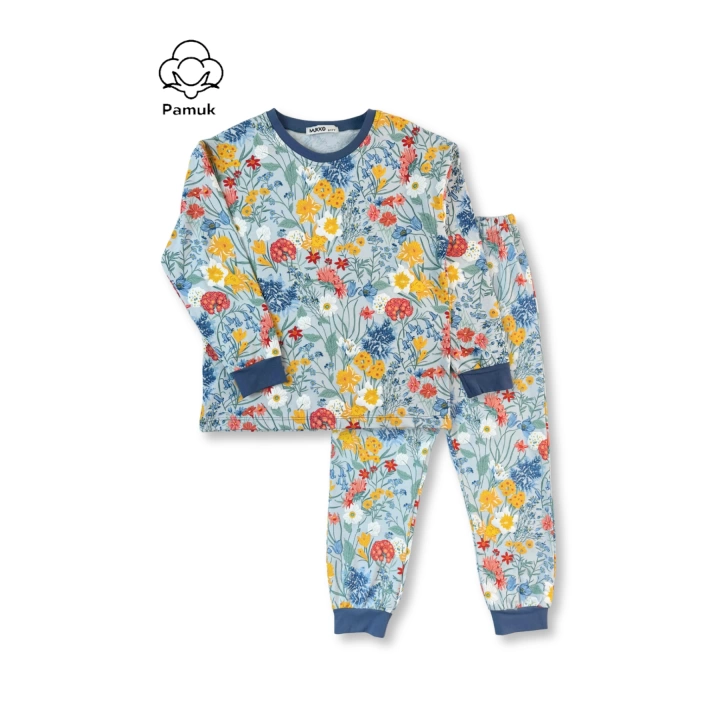 Kız Çocuk 3Lü Set Çiçekli Desenli Mevsimlik Pijama Takımı