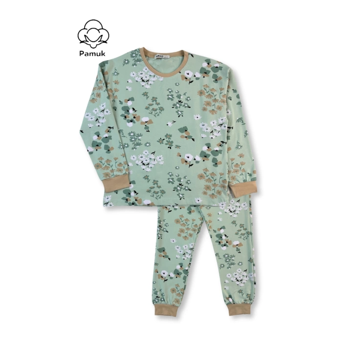 Kız Çocuk 3Lü Set Rengarenk Çiçek Desenli Mevsimlik Pijama Takımı