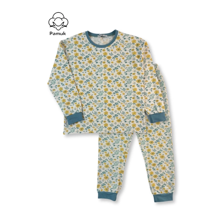 Kız Çocuk 3Lü Set Renkli Geometrik Desenli Mevsimlik Pijama Takımı