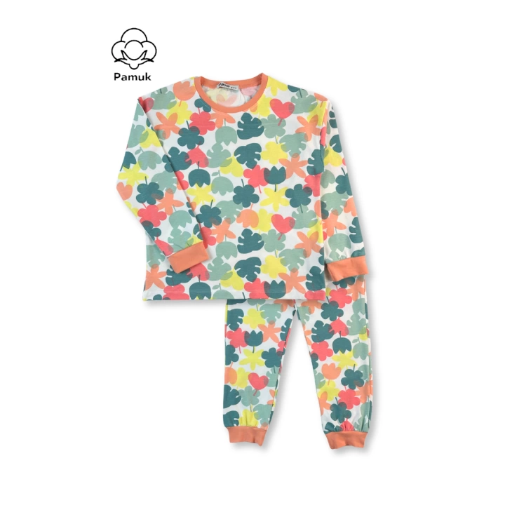 Kız Çocuk 3Lü Set Renkli Geometrik Desenli Mevsimlik Pijama Takımı