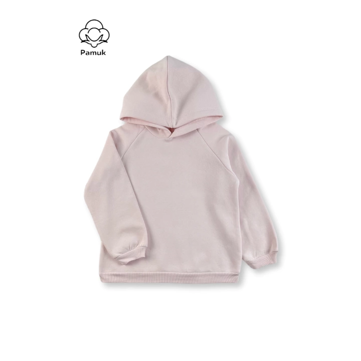 Kız Çocuk Kışlık Pudra Renk Uzun Kollu Kapüşonlu Sweatshirt