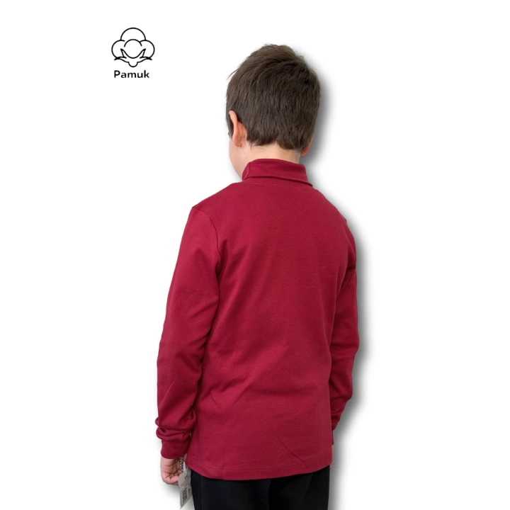 Kız Erkek Unisex Çocuk Bordo Renk Basic Mevsimlik Kışlık Boğazlı Balıkçı Yaka Uzun Kollu Badi