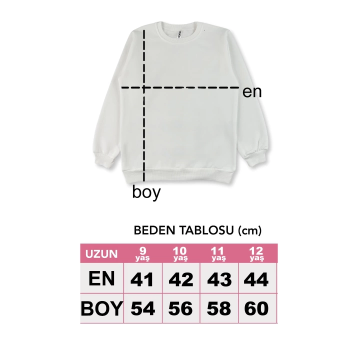 Kız Erkek Unisex Çocuk Baskılı Pudra Renk Kışlık Uzun Kollu Sweatshirt