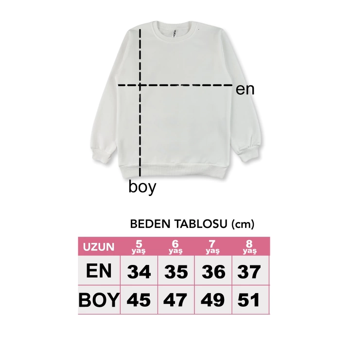 Kız Erkek Unisex Çocuk Baskılı Pudra Renk Kışlık Uzun Kollu Sweatshirt