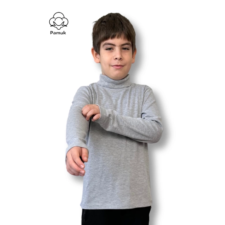 Kız Erkek Unisex Çocuk Gri Melanj Renk Basic Mevsimlik Kışlık Boğazlı Balıkçı Yaka Uzun Kollu Badi