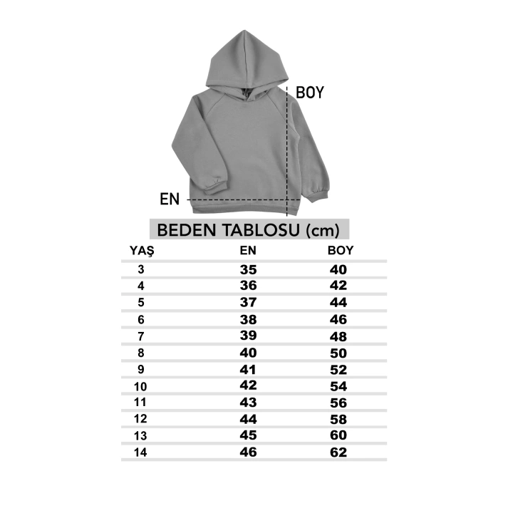 Kız Erkek Unisex Çocuk Kışlık Ekru Renk Uzun Kollu Kapüşonlu Sweatshirt