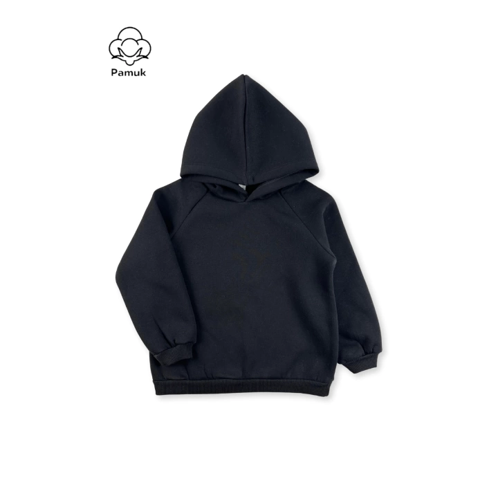 Kız Erkek Unisex Çocuk Kışlık Siyah Renk Uzun Kollu Kapüşonlu Sweatshirt