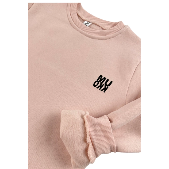 Kız Erkek Unisex Çocuk Pembe Renk Basic Kışlık Şardonlu 3 ip Kumaş Uzun Kollu Sweatshirt