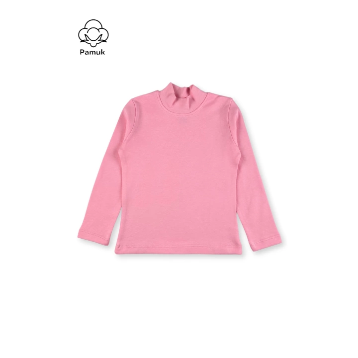 Kız Erkek Unisex Çocuk Pembe Renk Mevsimlik Kışlık Yarım Boğazlı Uzun Kollu Badi