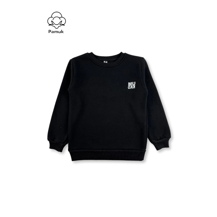 Kız Erkek Unisex Çocuk Siyah Renk Basic Kışlık Uzun Kollu Sweatshirt