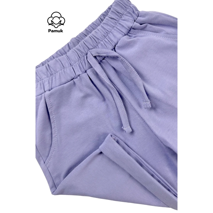 Üçlü Set Tahta Düğmeli Tasarım Yazlık Pudra Lila Siyah Kız Erkek Çocuk Unisex Alt Üst Takım
