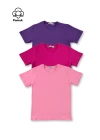 Kız Erkek Çocuk 3Lü Set Basic Tasarım Düz Kısa Kol Üst T-shirt