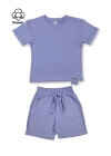 Üçlü Set Tahta Düğmeli Tasarım Yazlık Pudra Lila Siyah Kız Erkek Çocuk Unisex Alt Üst Takım