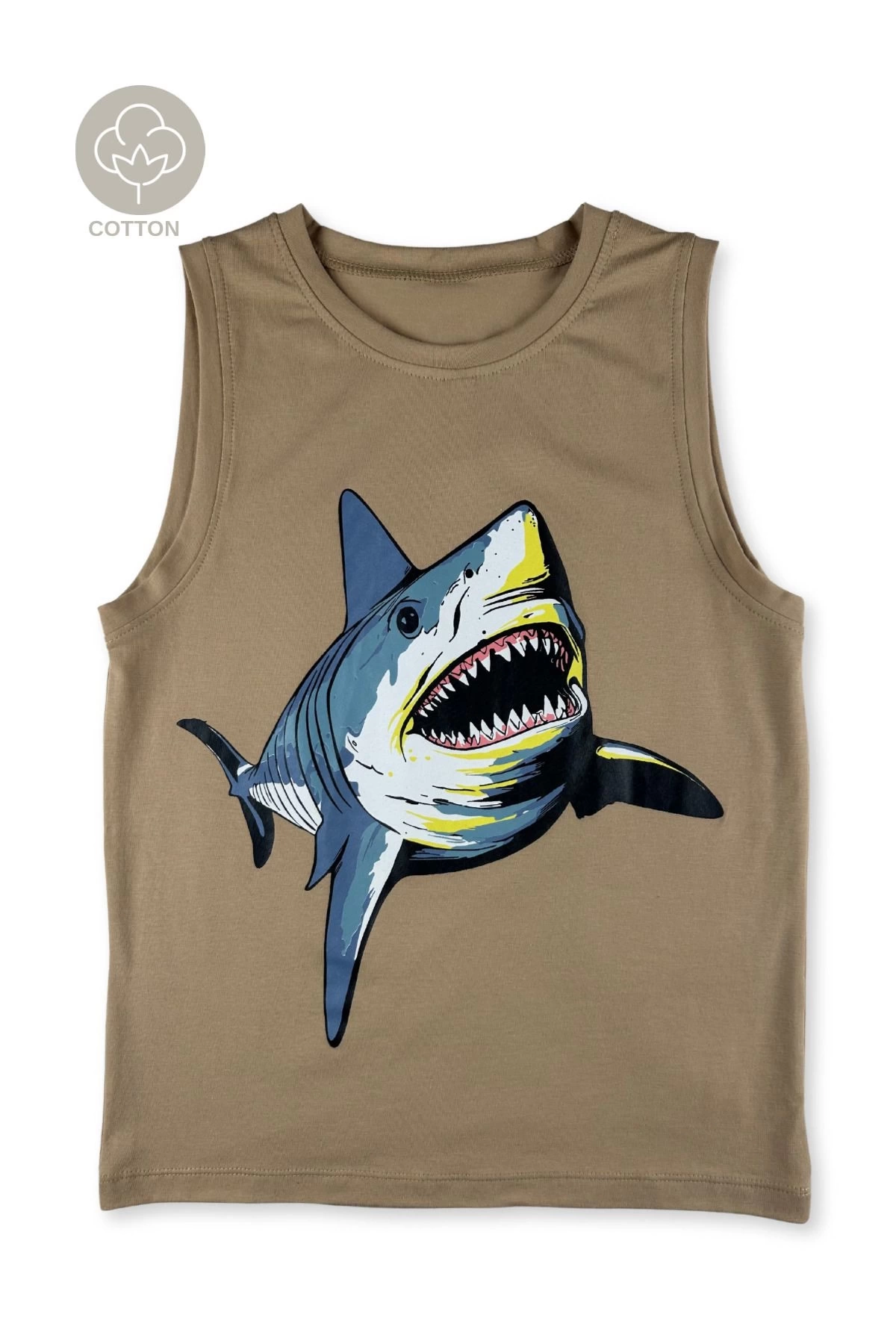 Köpek Balığı Baskılı Rahat Yazlık Erkek Çocuk Kolsuz T-shirt