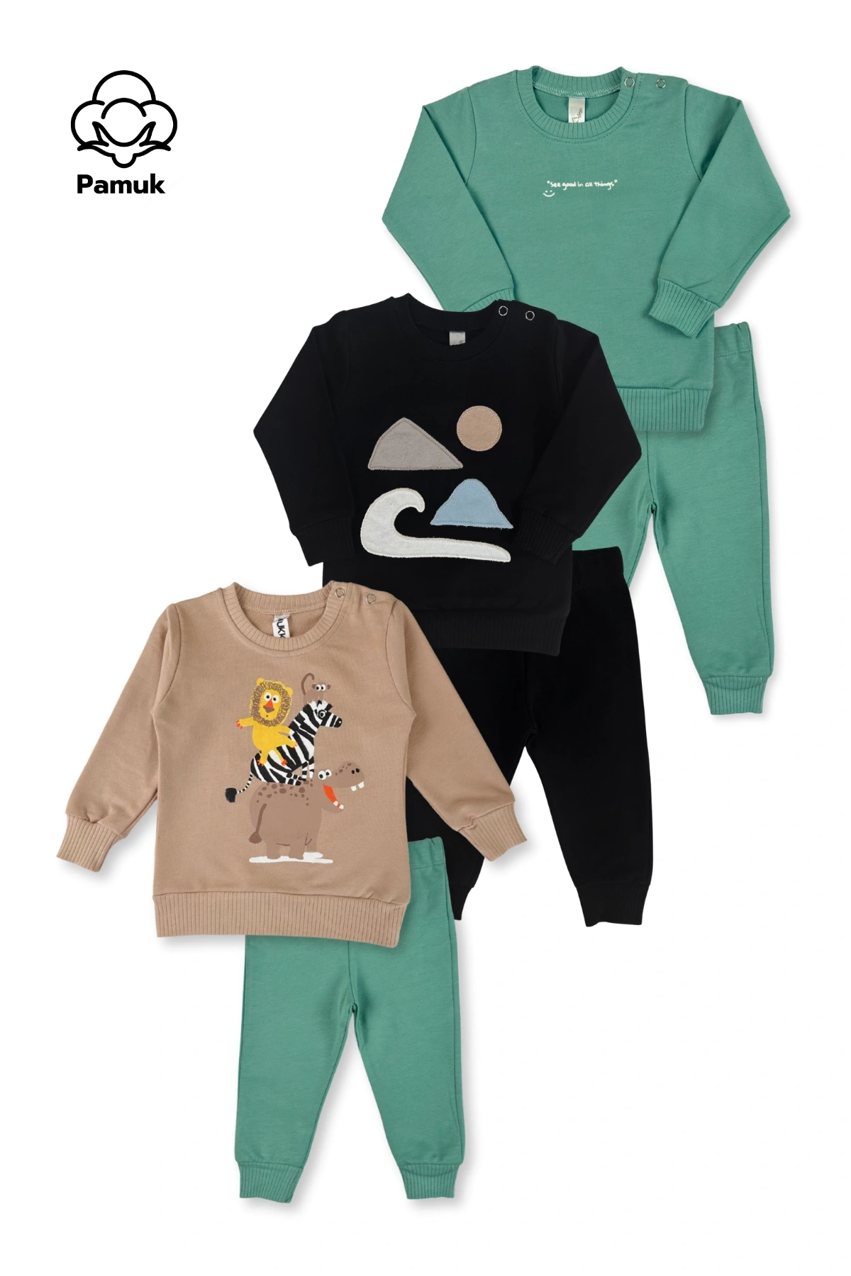 Erkek Kız Bebek 3Lü Set Baskı Tasarım Mevsimlik Alt Üst Takım