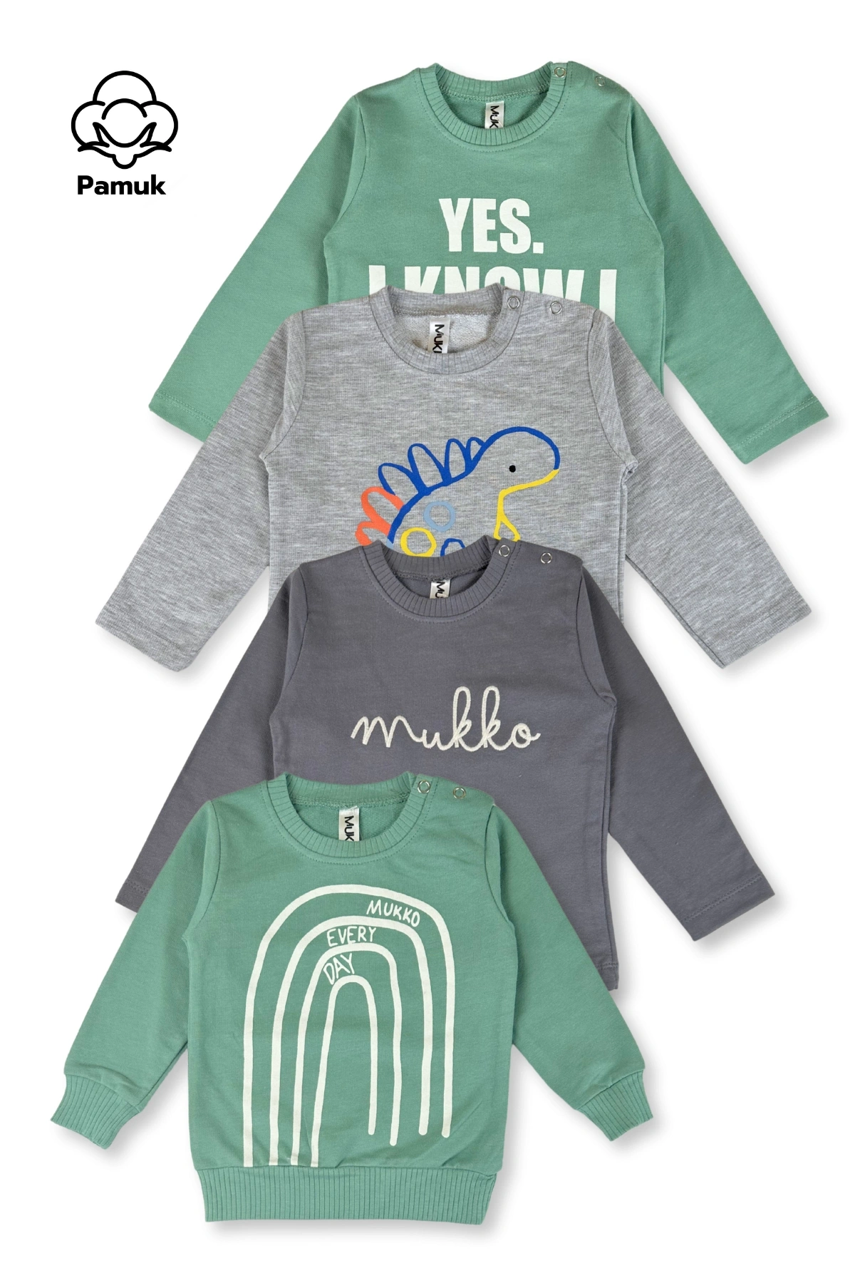 Erkek Kız Bebek 4Lü Set Nakışlı Ve Baskılı Mevsimlik Üst Sweatshirt