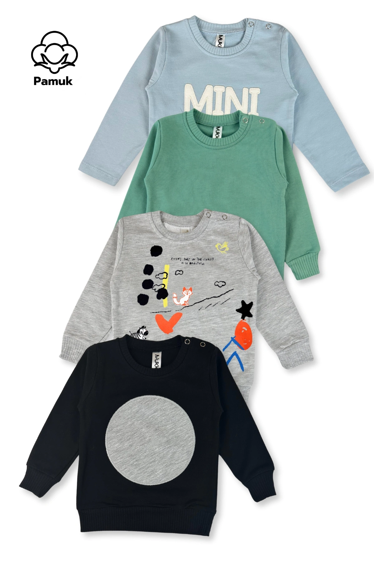 Erkek Kız Bebek 4Lü Set Nakışlı Ve Baskılı Mevsimlik Üst Sweatshirt