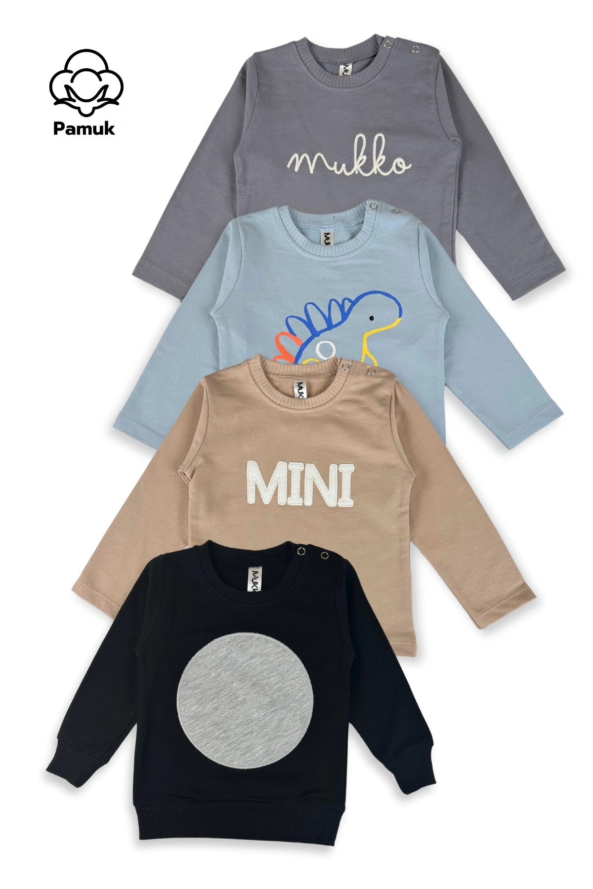 Erkek Kız Bebek 4Lü Set Nakışlı Ve Baskılı Mevsimlik Üst Sweatshirt
