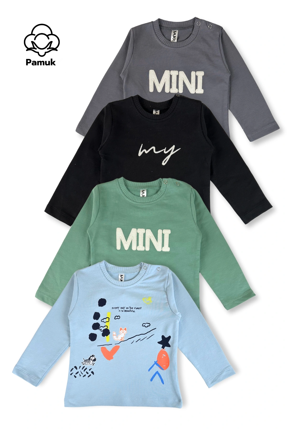 Erkek Kız Bebek 4Lü Set Nakışlı Ve Baskılı Mevsimlik Üst Sweatshirt