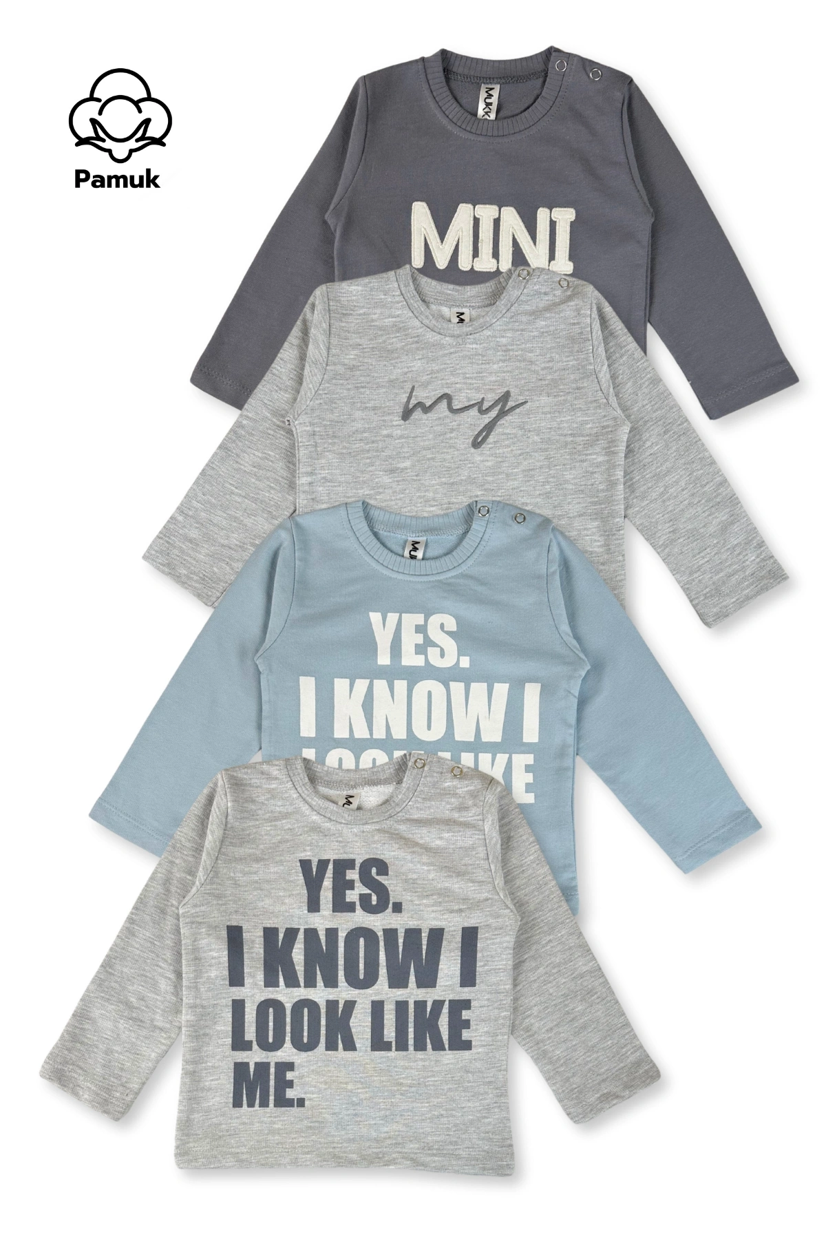 Erkek Kız Bebek 4Lü Set Nakışlı Ve Baskılı Mevsimlik Üst Sweatshirt