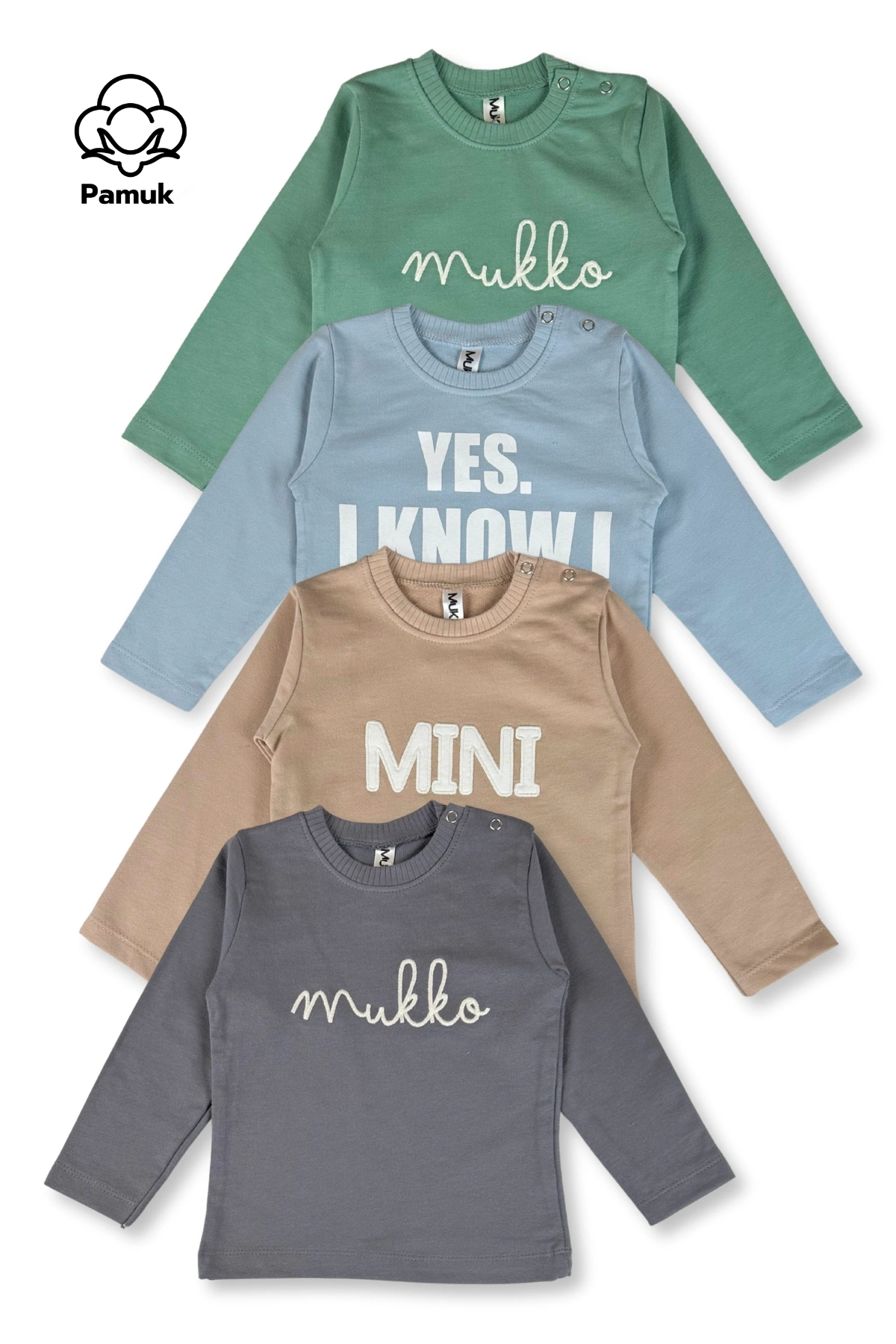 Erkek Kız Bebek 4Lü Set Nakışlı Ve Baskılı Mevsimlik Üst Sweatshirt