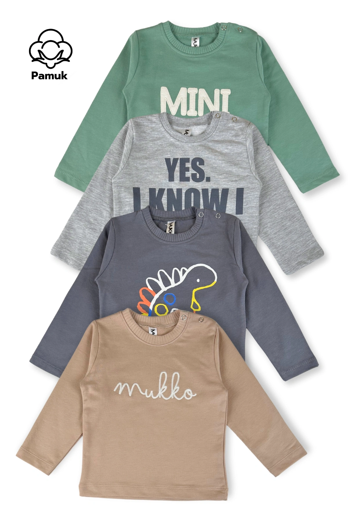 Erkek Kız Bebek 4Lü Set Nakışlı Ve Baskılı Mevsimlik Üst Sweatshirt