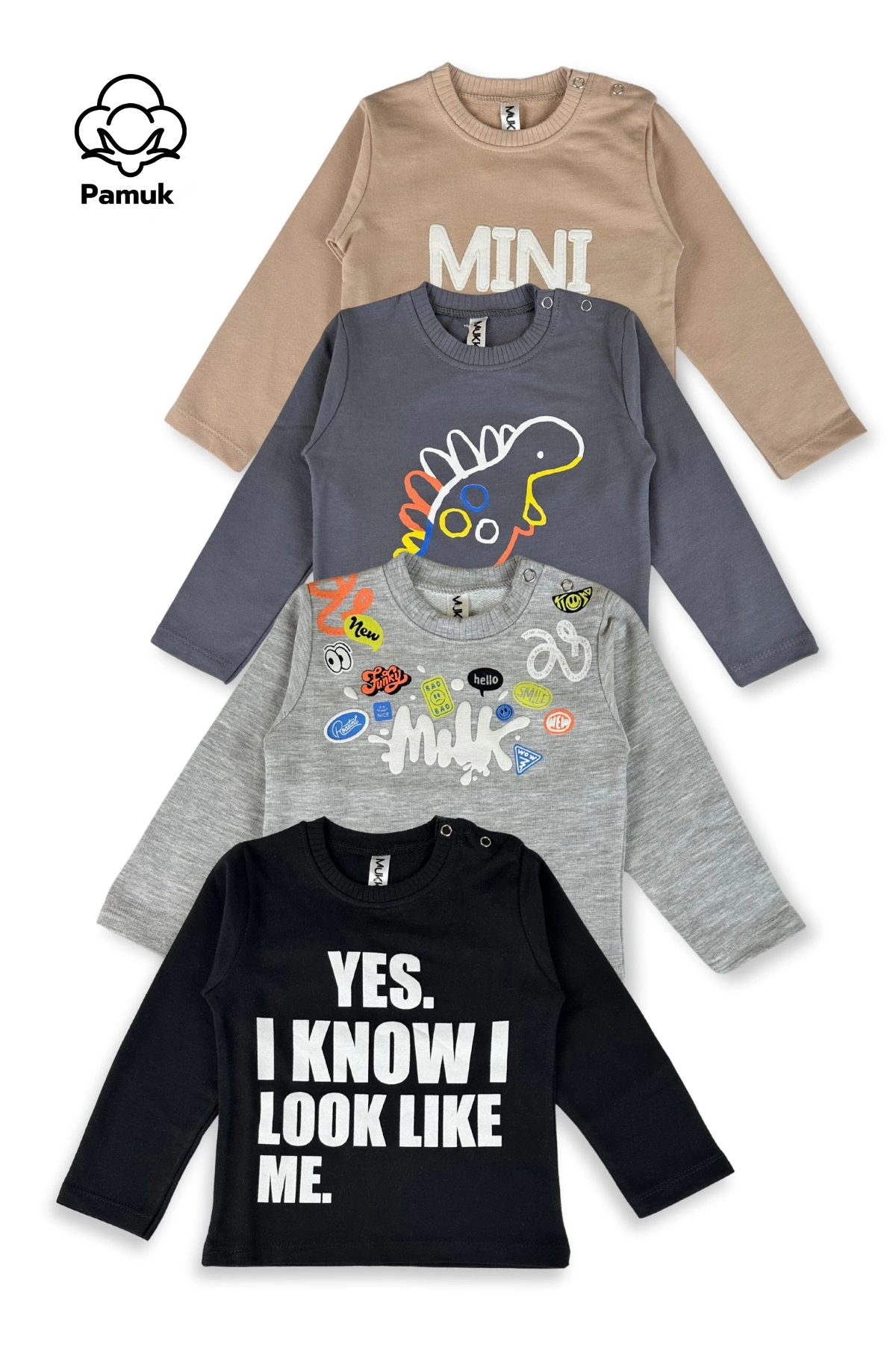 Erkek Kız Bebek 4Lü Set Nakışlı Ve Baskılı Mevsimlik Üst Sweatshirt