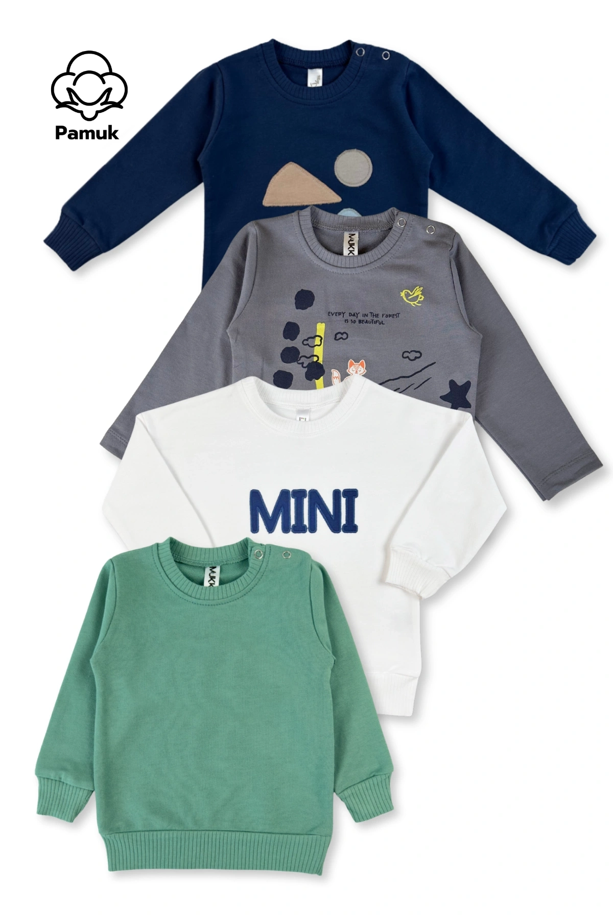 Erkek Kız Bebek 4Lü Set Nakışlı Ve Baskılı Mevsimlik Üst Sweatshirt