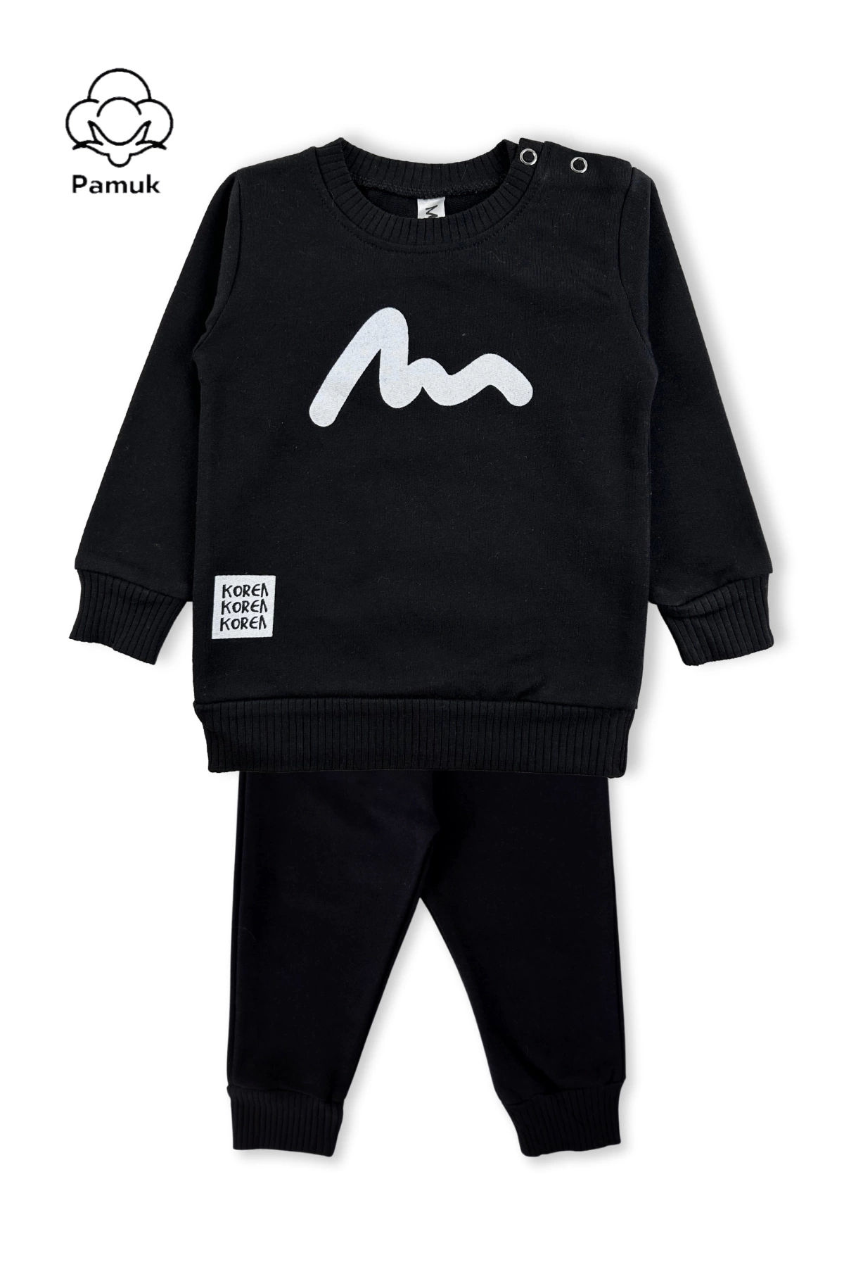 Erkek Kız Bebek Unisex Mevsimlik Korea Baskılı Siyah Renk Alt Üst Takım
