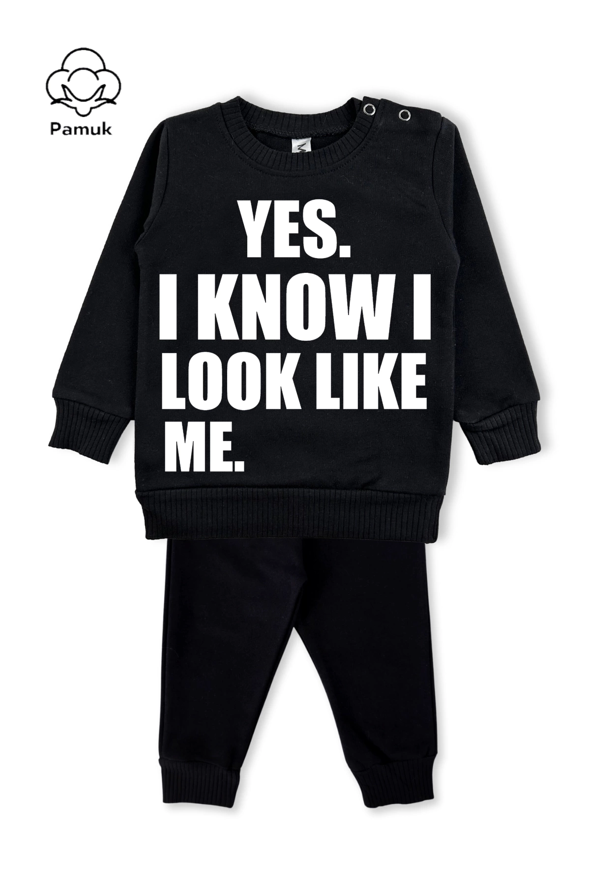 Erkek Kız Unisex Bebek Siyah Renk Mevsimlik Yazı Baskılı Alt Üst Takım