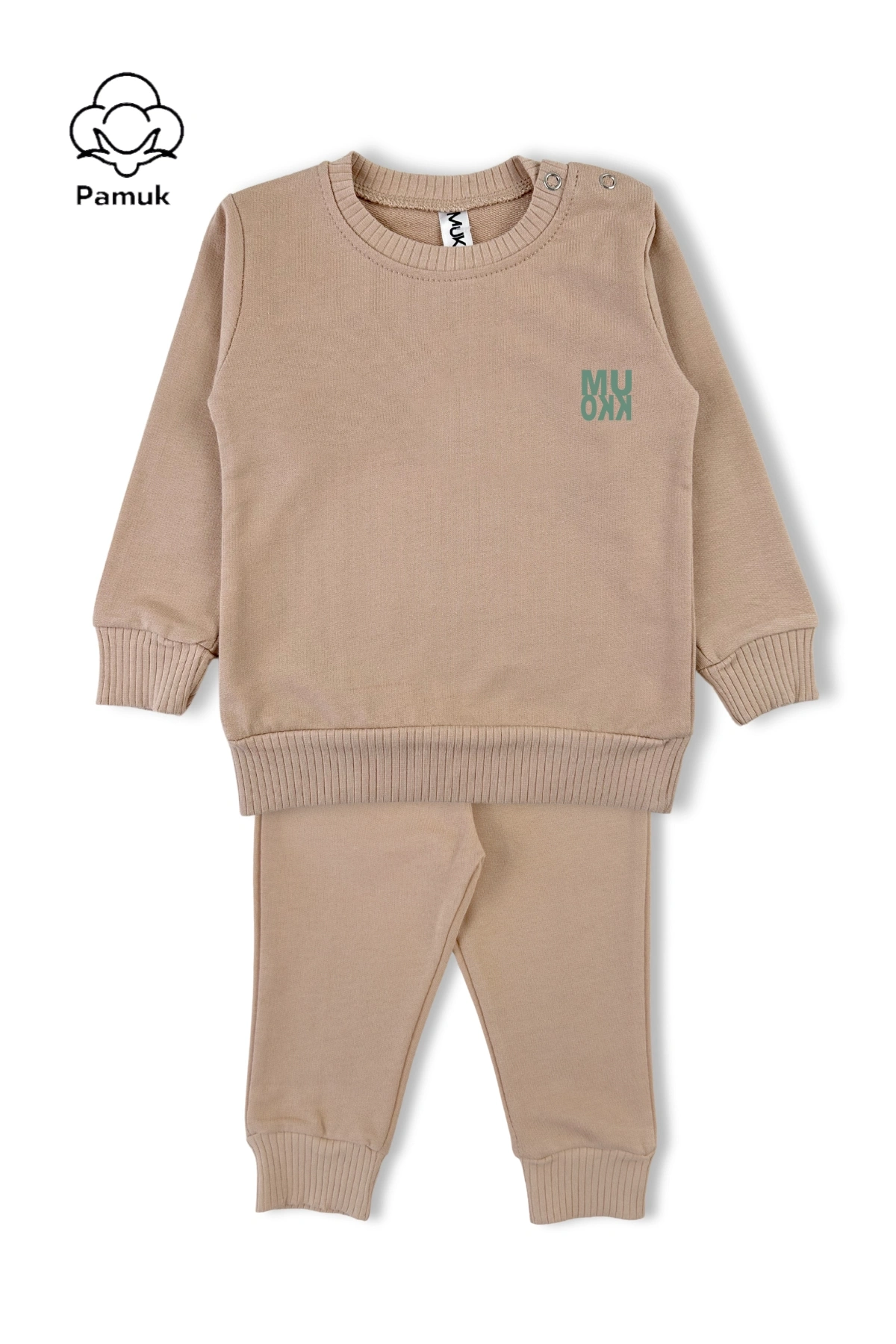 Erkek Kız Unisex Çocuk Mukko Baskılı Bej Mevsimlik Alt Üst Takım